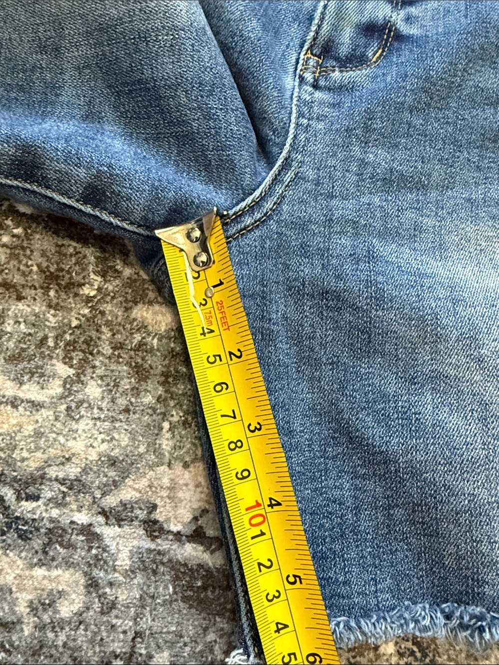 Judy Blue Medium Blue Distressed Frayed Hem Jean Shorts - Picture 7 of 9